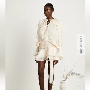 Miss Rosier EUGÉNIE FULLY-PLEATED RUFFLED MINI DRESS IN NEUTRALS